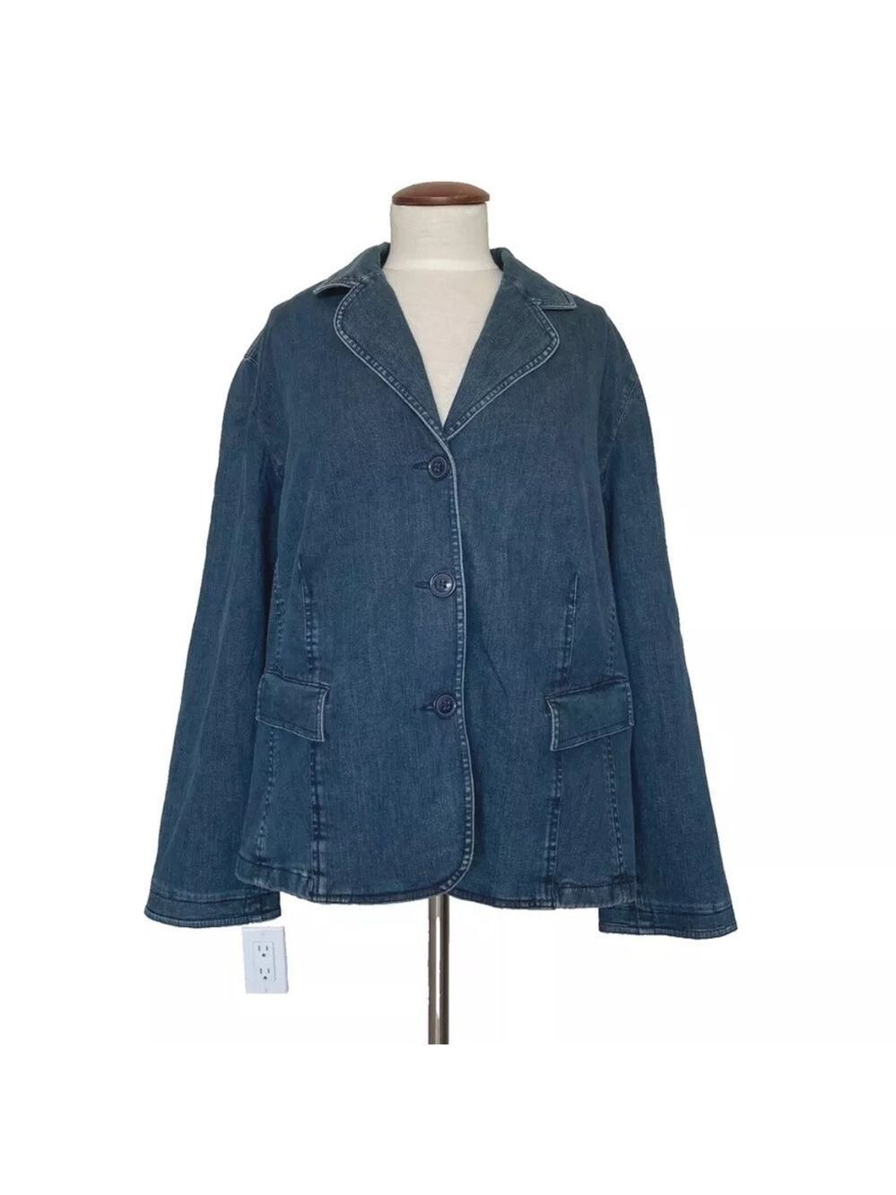 NWT Talbots Womens Plus Sz 24W Blue Denim Jacket Stretch Button Close